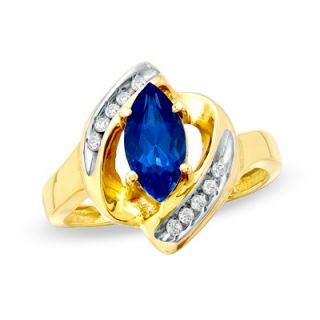 Marquise Lab Created Sapphire and Diamond Accent Ring in 10K Gold