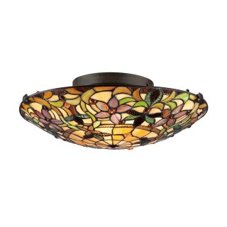 Tiffany style 2 light Vintage bronze Stained glass Flush Mount
