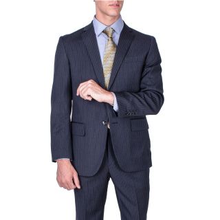 Mens Modern Fit Charcoal Grey Striped 2 button Wool Suit