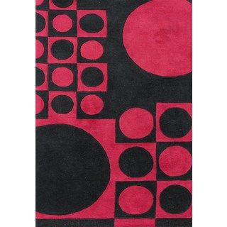 Handmade Circles Black/ Red Wool Rug (8 X 10)