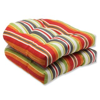 Pillow Perfect Roxen Stripe Citrus Outdoor Wicker Seat Cushions (set Of 2)