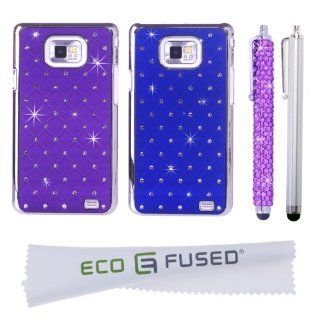 ECO FUSED Samsung Galaxy S2 (GT I9100, AT& T SGH I777) BLING Set / Two Rubberized Hard Shell BLING Cases (Purple/Blue) / One Purple BLING Stylus Pen / One Silver Stylus Pen   ECO FUSED Microfiber Cleaning Cloth Included(Not Compatible With Sprint Ep) 