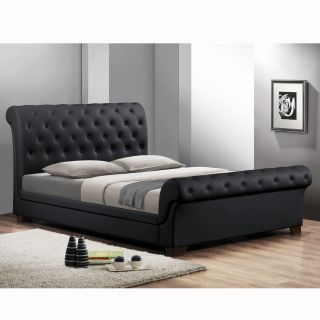 Baxton Studio Leighlin Black Modern Sleigh Bed With Upholstered Headboard   Full Size Black Size Full