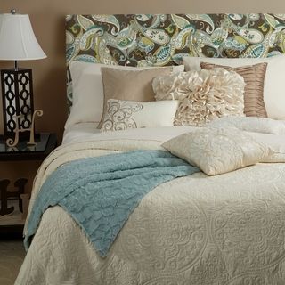 Mozaic Humble + Haute Hampton Taupe Spa Blue Paisley Queen Diamond Tufted Upholstered Headboard Blue Size Queen