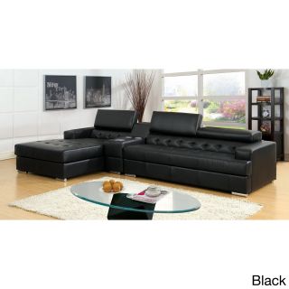 Furniture Of America Flori Pneumatic Gas Lift Headrest Bonded Leather Sectional With Bluetooth Speaker Console