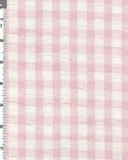 Cotton Seersucker 3/8" Gingham Fabric By the Yard, Light Pink 778