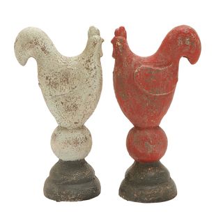 Red/ White Flaunting Roosters (set Of 2)