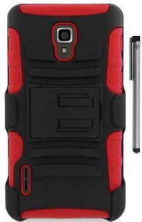 For LG Optimus F7 US780 Belt Clip Hybrid Holster Kickstand Cover Case with ApexGears Stylus Pen (Black Red) Cell Phones & Accessories