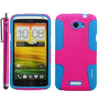 2 in 1 Hybrid Silicone Snap on Case Cover Skin Protector for HTC One X   Matching Branded 4.5 Inch Universal Stylus Pen Included   With The Friendly Swede Retail Packaging  Hot pink and Aqua blue Cell Phones & Accessories