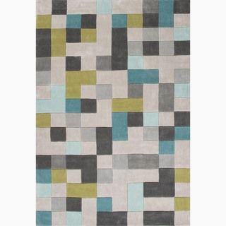 Handmade Gray/ Blue Polyester Easy Care Rug (76 X 96)