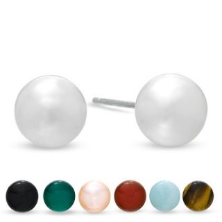 Multi Color Semi Precious Pearl and Gemstone Stud Earrings Set in