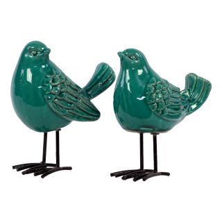 Turquoise Ceramic Decorative Bird Set (set Of Two)