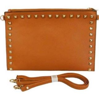Womens Blingalicious Leatherette Clutch With Studs Q2028 Camel