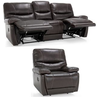 Bond Espresso Brown Italian Leather Reclining Sofa And Recliner Chair