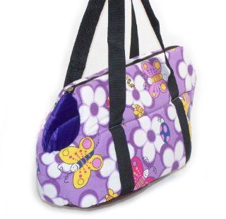 Small Dog Cat Pet Travel Carrier Tote Bag Purse 14" Purple Floras  Soft Sided Pet Carriers 