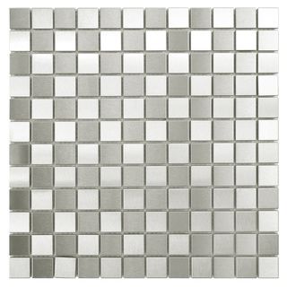 Somertile Checkerboard 11.875x11.875 inch Stainless Steel Over Porcelain Mosaic Wall Tile (pack Of 10)