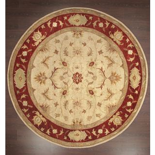 Hand Knotted Ziegler Beige Rust Vegetable Dyes Wool Rug (7 Round)