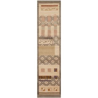 Safavieh Hand knotted Tibetan Beige Geometric Wool/ Silk Rug (26 X 10)