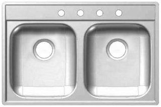 Kindred FDS804N 22" x 33" x 8" Stainless Steel Drop In Double Bowl Sink   Satin Finish (4 Faucet Holes)   Kitchen Sinks  