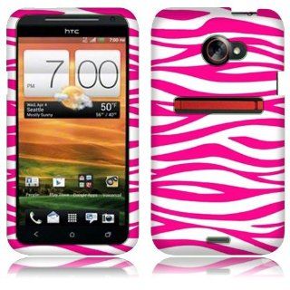 HTC EVO ONE 4g LTE Pink/white Zebra Textured Hard Cover Cell Phones & Accessories