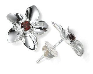 Sterling Silver And Garnet Flower Earrings by Zina Jewelry