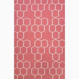 Hand made Geometric Pattern Red/ Ivory Wool Rug (3.6x5.6)
