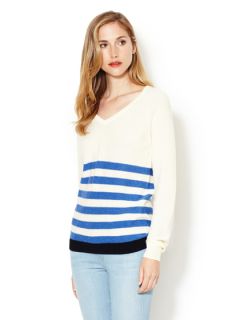 V Neck Wide Stripe Sweater by Trovata
