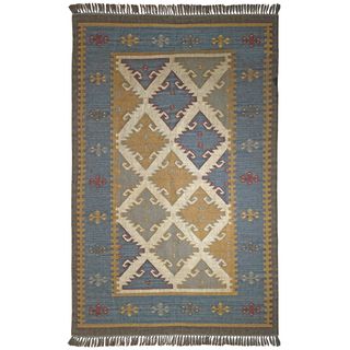 Hand Woven Royal Jute And Wool Flat Weave Rug (8x10)