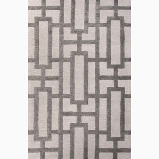 Hand made Geometric Pattern Ivory/ Gray Wool/ Art Silk Rug (8x11)