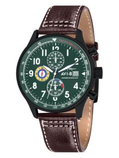 Mens Hawker Hurricane Green Dial Leather Strap Watch by AVI 8 Watches