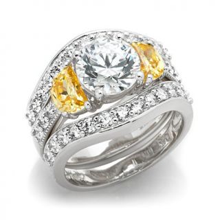 3.75ct Absolute™ Clear and Canary 3 Stone 3 piece Ring Set
