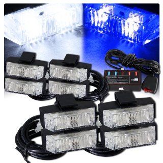 Low Profile LED Grille Clip on Mounting Emergency Strobe Lights   White & Blue Automotive