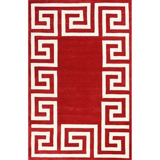 Nuloom Hand tufted Greek Key Border Wool Red Rug (8 6 X 11 6)