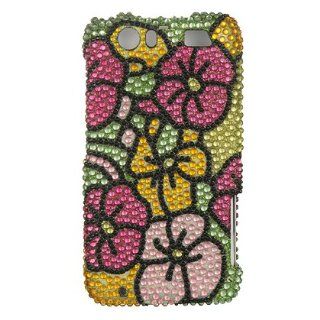 Motorola Atrix HD / Mb886 Full Diamond Case Green Hot Pink Hawaii Flower Cell Phones & Accessories