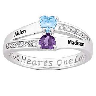 Couples Heart Shaped Simulated Birthstone and Diamond Accent Ring in
