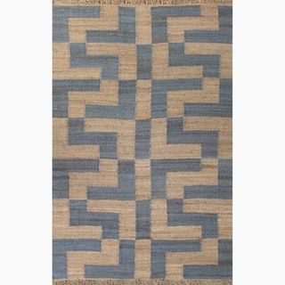 Hand made Taupe/ Blue Hemp Eco friendly Rug (5x8)