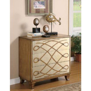 Entry Way Accent Bombe Chest with Scroll Design in Antique Oak Finish   Storage Cabinets