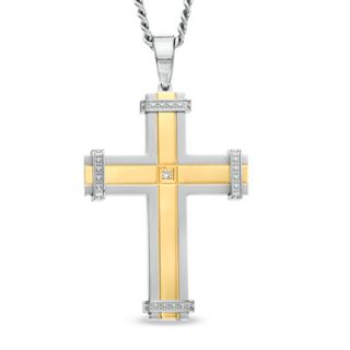 Diamond Accent Cross Pendant in Two Tone Stainless Steel   24   Zales