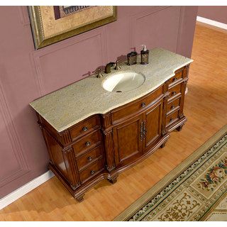 Silkroad Exclusive Silkroad Exclusive 60 inch Kashmir Gold Granite Stone Top Bathroom Single Sink Vanity Brown Size Single Vanities
