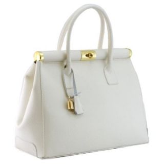H & S HS 1205 WT Minerva Made in Italy Leather White Structured Top Handle Bag Shoes