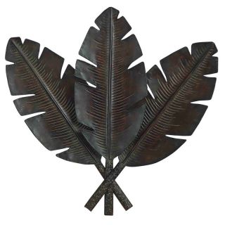 Metal Palm Wall Decor With 3 Distressed Palm Leaves