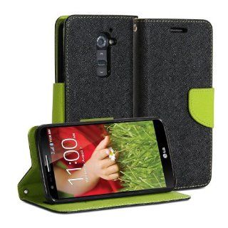 GMYLE(R) Black and Green Two colors PU Leather Slim Magnetic Flip Wallet Case Cover For LG G2 D800 801 802 803 (with Card slot and money pocket) Cell Phones & Accessories