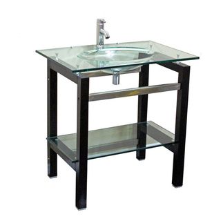 Kokols Kokols Tempered Glass Table Top Bathroom Sink Combo With Wood Shelf Clear Size Single Vanities