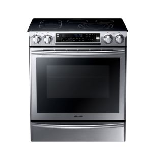 Samsung 30 in Smooth Surface 5 Element 5.8 cu ft Self Cleaning with Steam Slide In Convection Electric Range (Stainless Steel)