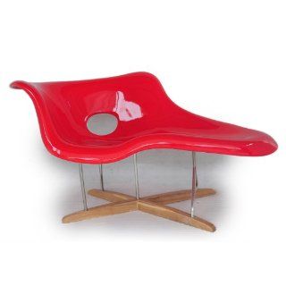 Kardiel Eames Style La Chaise Lounge Chair Fiberglass, Red/Natural Wood   Herman Miller Eames