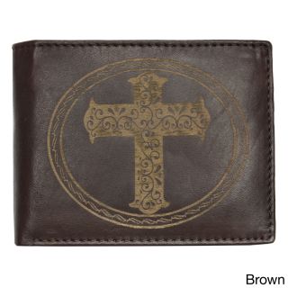 Yl Fashion Mens Cross embossed Leather Wallet Bi fold Wallet