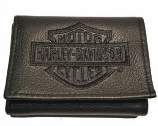 Harley Davidson Men's Embroidered Trifold Wallet. Black Stitching FT805H 2B Clothing