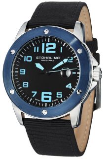 Stuhrling Original 463.33UBO1  Watches,Mens Pilot Ace Quartz Black Dial Black Canvas, Casual Stuhrling Original Quartz Watches