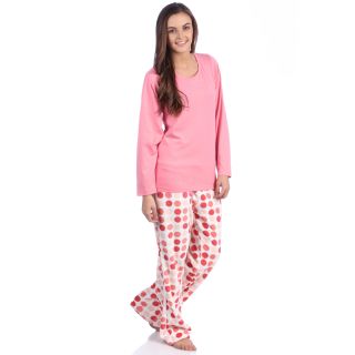 Aegean Apparel Aegean Apparel Solid Pink Knit Long Sleeve Top   Multi Dot Printed Plush Pant Pj Set Multi Size S (4  6)