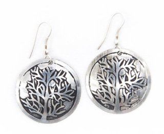 Brass Tree of Life Earrings Silver Tone Jewelry
